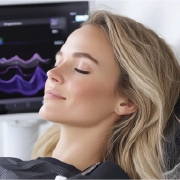 Patient resting comfortably during a dental procedure with sedation