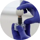 Dental implant components held in gloved hands — PRF enhances implant integration and healing outcomes